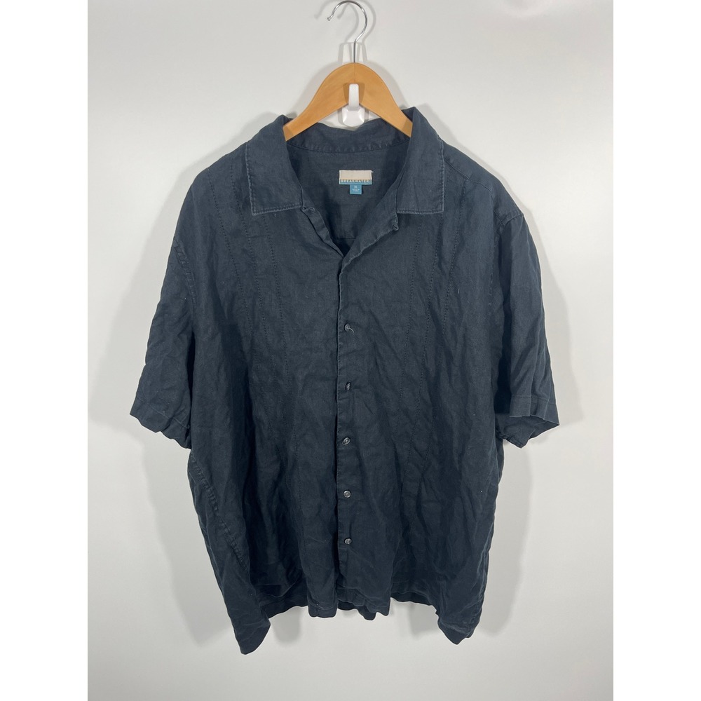 Breakwater 100% Linen Mens Button Up XL Black‎ Lightweight Resort Euro Summer
